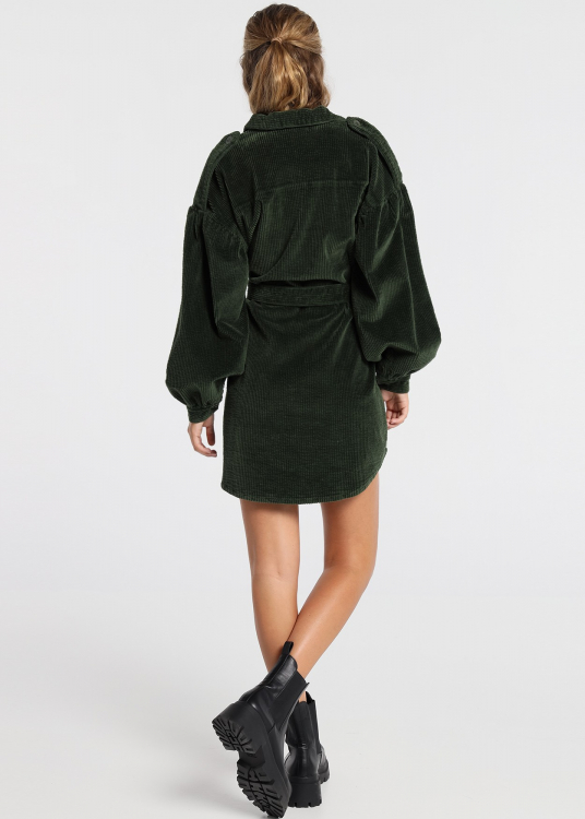 Robe Boutonée Volumen Velours côtelé épais | Robe courte | Vert