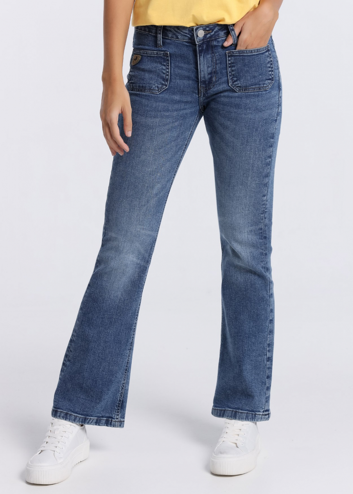 Jean coupe large 7/8ème taille haute denim stone femme