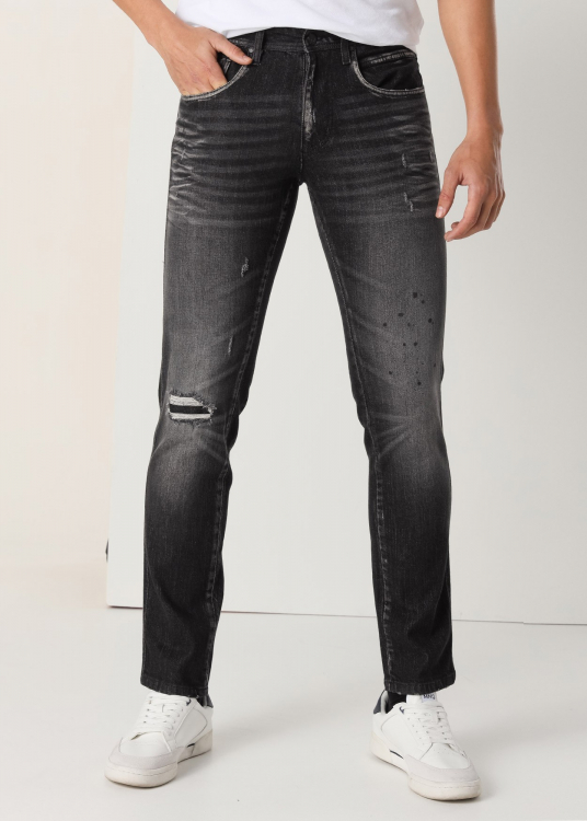 Jeans Slim Fit  - Taille moyenne  Endomagé | Taille en pouces | Bleu