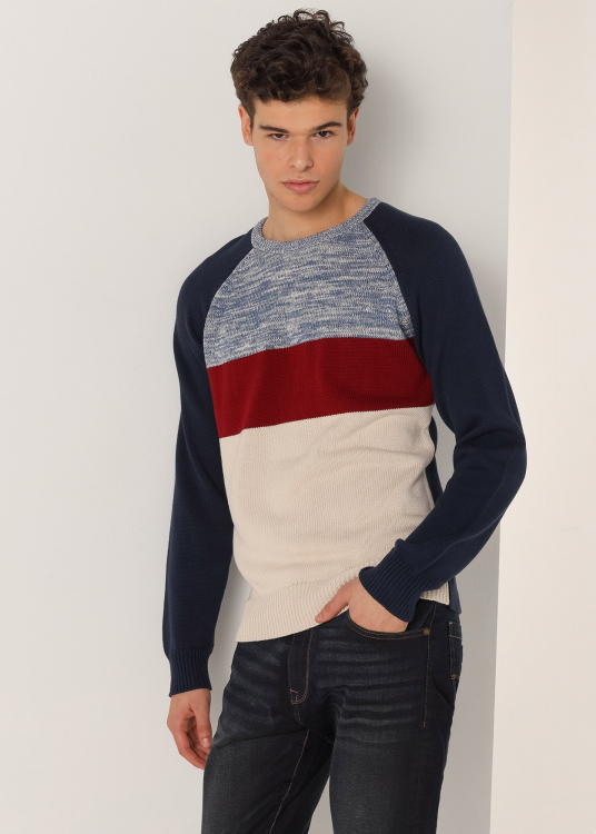 Pull Col rond Color Block | Blanc
