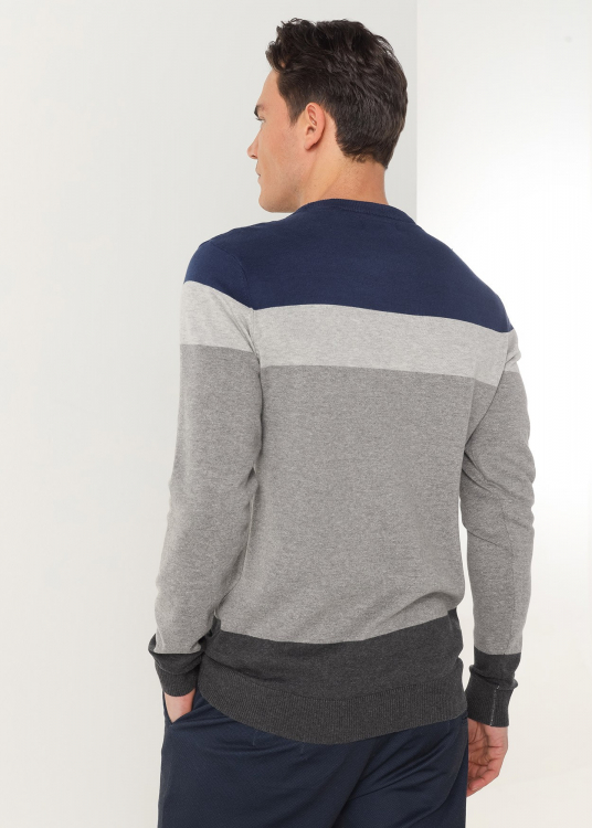 Pull Col rond rayures larges | Gris