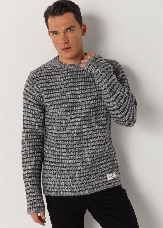 Pullover Col rond rayé | Gris