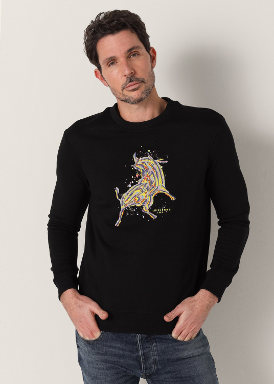 Sweat-shirt Col rond Graphic Taureau Multi couleur | Noir