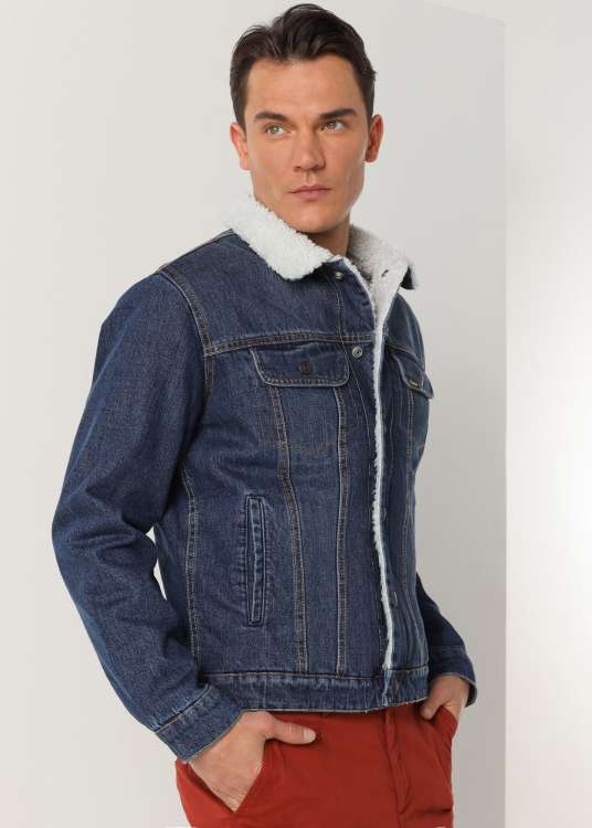 Jacket Jean avec doublure de Peau lainé | Bleu