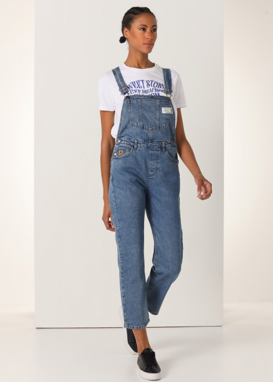 Salopette Jeans Mom Fit Crop | Taille en pouces