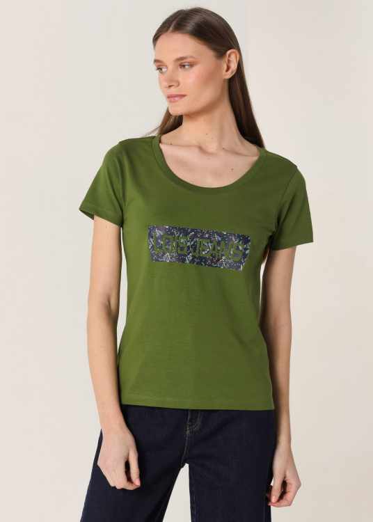 T shirt encolure dégagée manche courte Logo Imprimé Floral | Vert