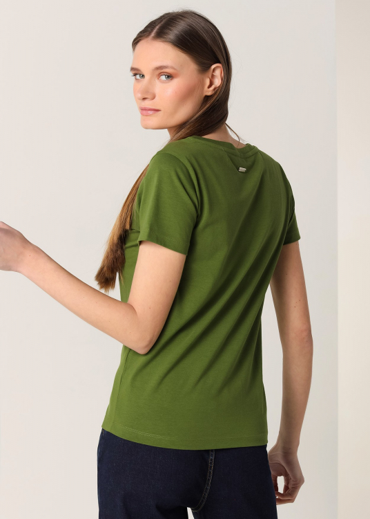 T shirt encolure dégagée manche courte Logo Imprimé Floral | Vert