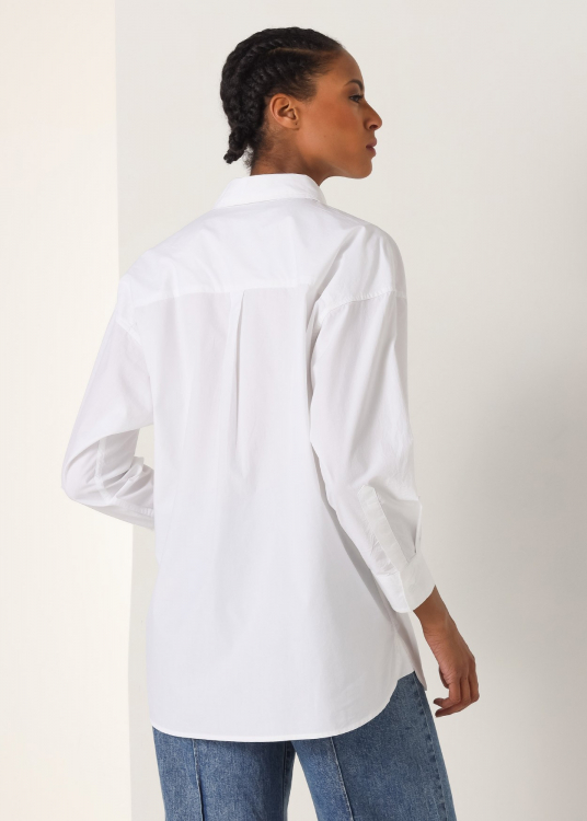 Chemise popeline manche longue avec poches | Blanc