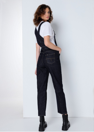 Salopette Jeans Mom Fit Crop | Taille en pouces | Blanc