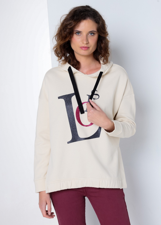 Sweat-shirt avec capuche avec ouverture latéral Graphique Glitter Lois | Blanc