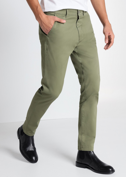 Pantalon Chino Couleur Satin Spandex | Vert gris