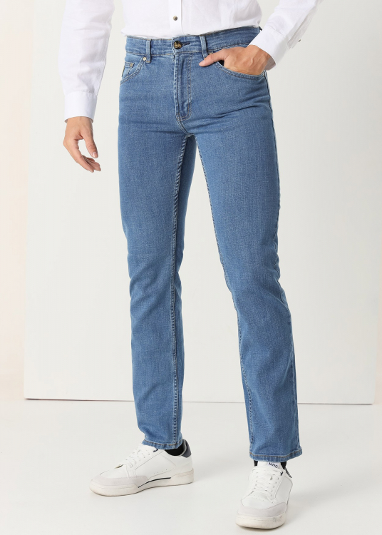 Pantalon en denim - Coupe droite | Taille en pouces | Bleu