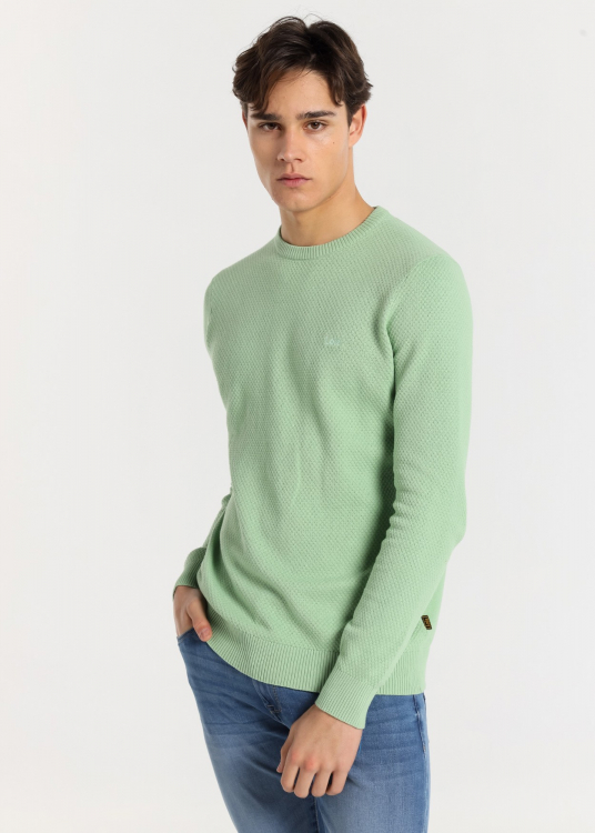 Pull Col rond tissu tricot spécial  | Vert
