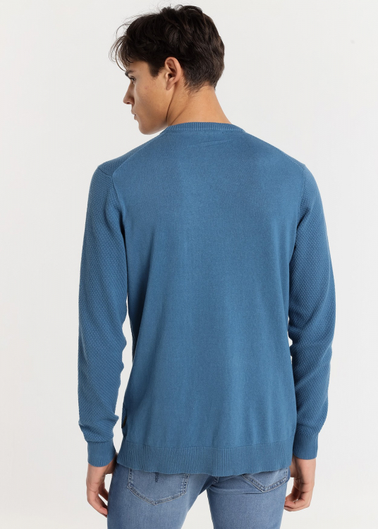Pull Col rond tissu tricot spécial  | Bleu