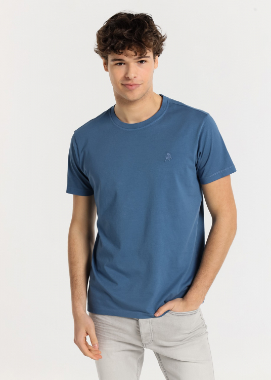 T-Shirt basique manche courte tissu overdye | Bleu