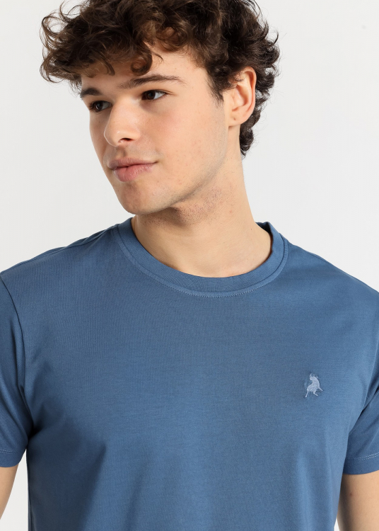 T-Shirt basique manche courte tissu overdye | Bleu