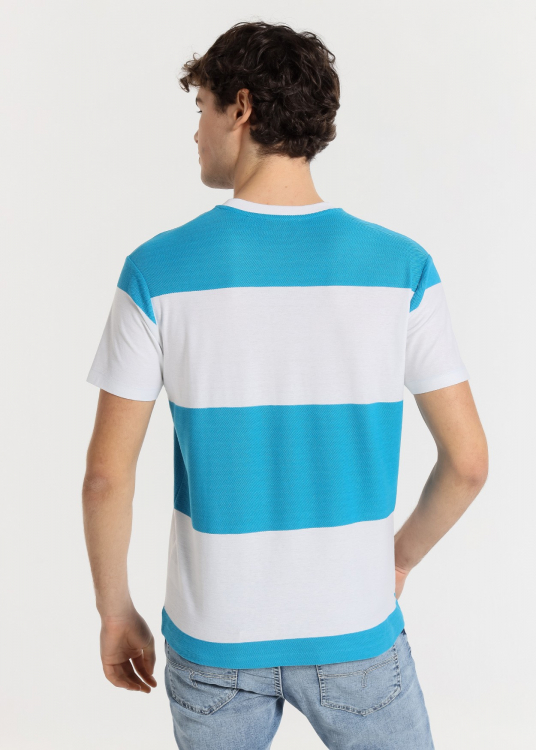 T-Shirt manche courte   tissu jacquard à rayures | Bleu
