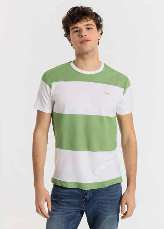 T-Shirt manche courte   tissu jacquard à rayures | Vert