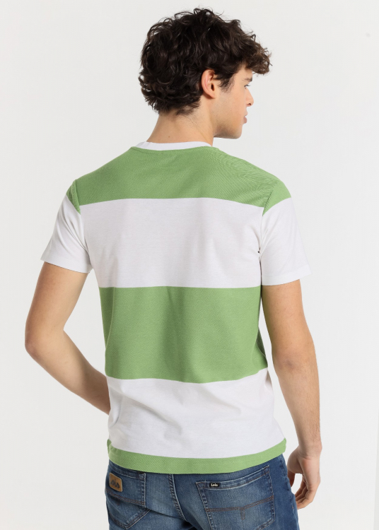 T-Shirt manche courte   tissu jacquard à rayures | Vert