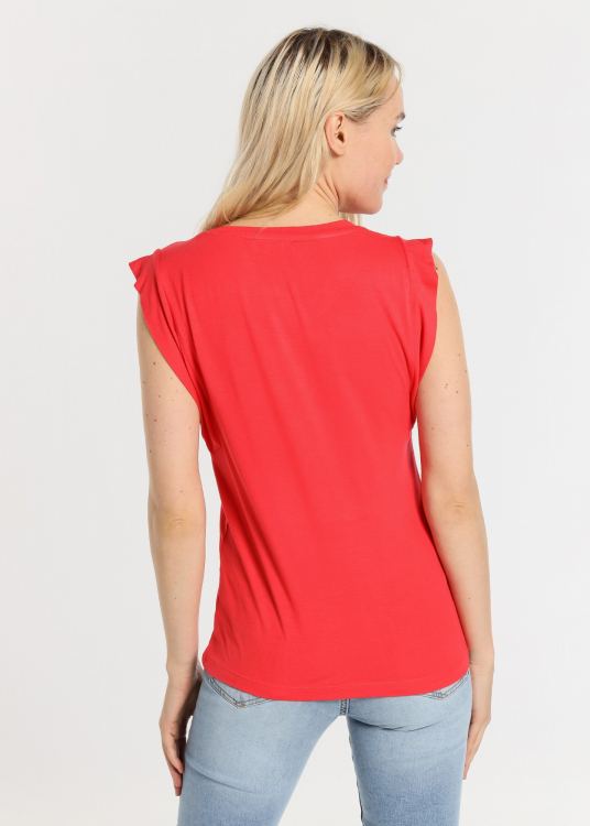 T-Shirt top manche courte paillettes en coeurs | Rouge