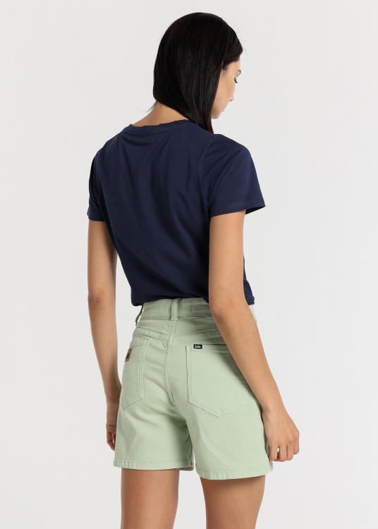 Short Coloré Coupe Mom - Taille haute 5 poches  |Tailles en pouces | Vert