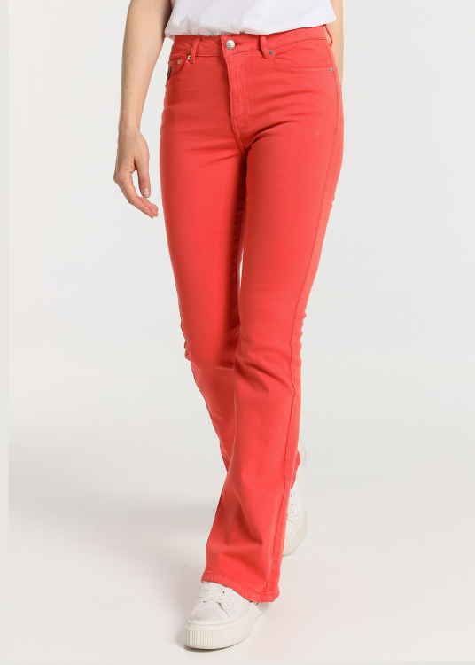 Pantalon Coloré  push up évasé - Taille Moyenne 5 poches  |Tailles en pouces | Rouge