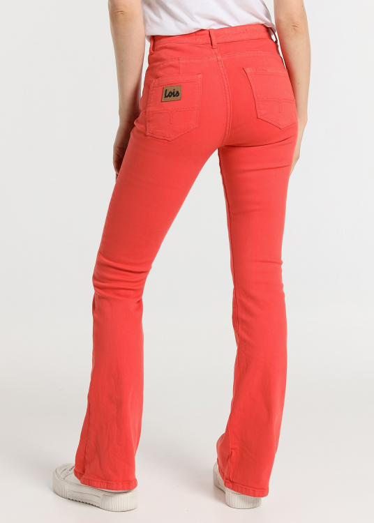 Pantalon Coloré  push up évasé - Taille Moyenne 5 poches  |Tailles en pouces | Rouge