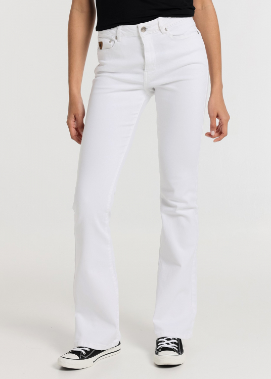 Pantalon Coloré  push up évasé - Taille Moyenne 5 poches  |Tailles en pouces | Blanc