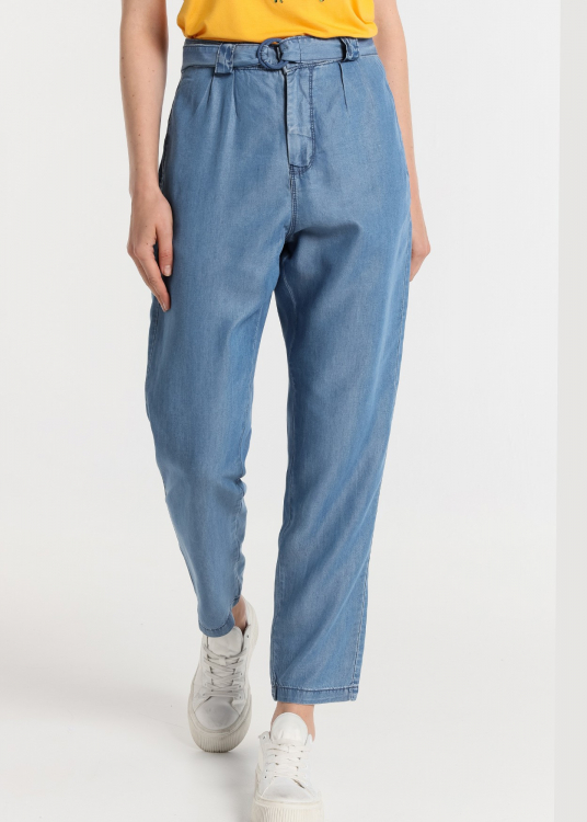 Pantalon tencel Coupe ballon - high rise |Tailles en pouces | Bleu