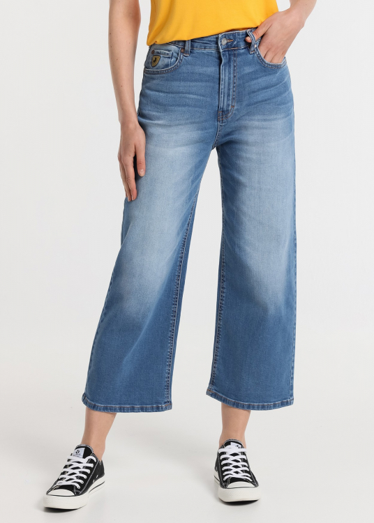 Jeans Coupe Droite wide crop - Taille haute |Tailles en pouces | Bleu