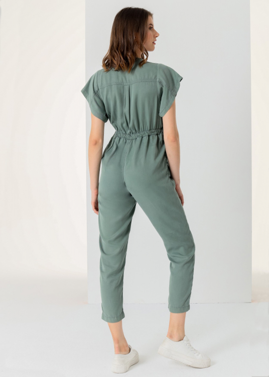 Combinaison  Tencel tissu- Taille haute avec crémaillère et cinture | Vert