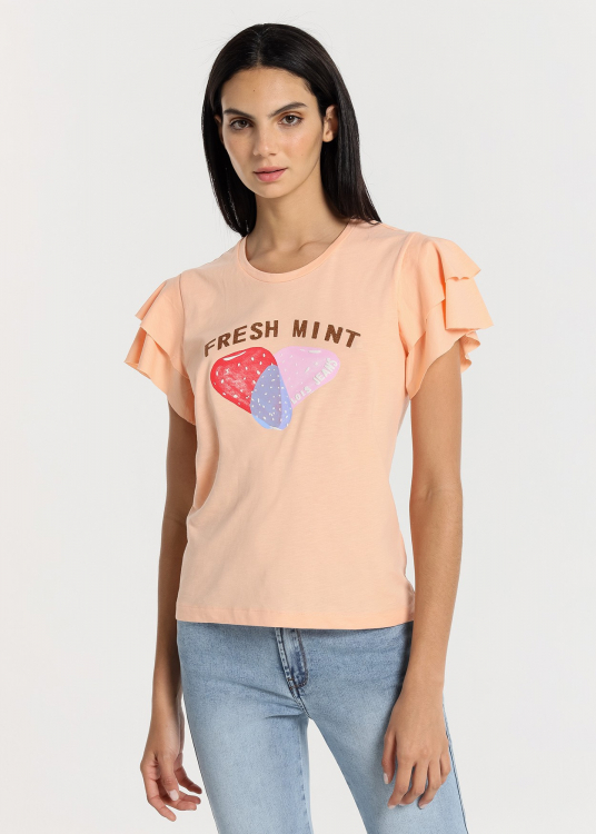 T-Shirt manche courte Graphique Fresh Mint Fruits en forme de coeur | Violet