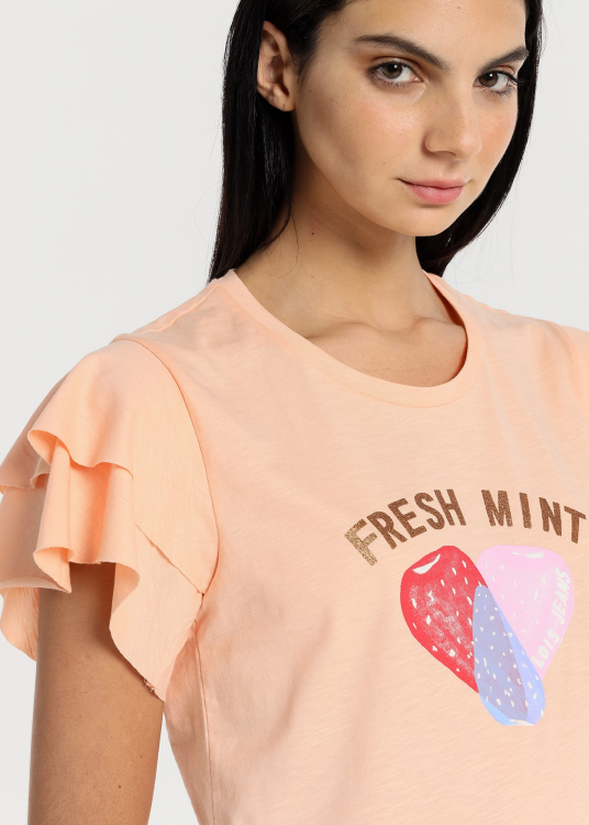 T-Shirt manche courte Graphique Fresh Mint Fruits en forme de coeur