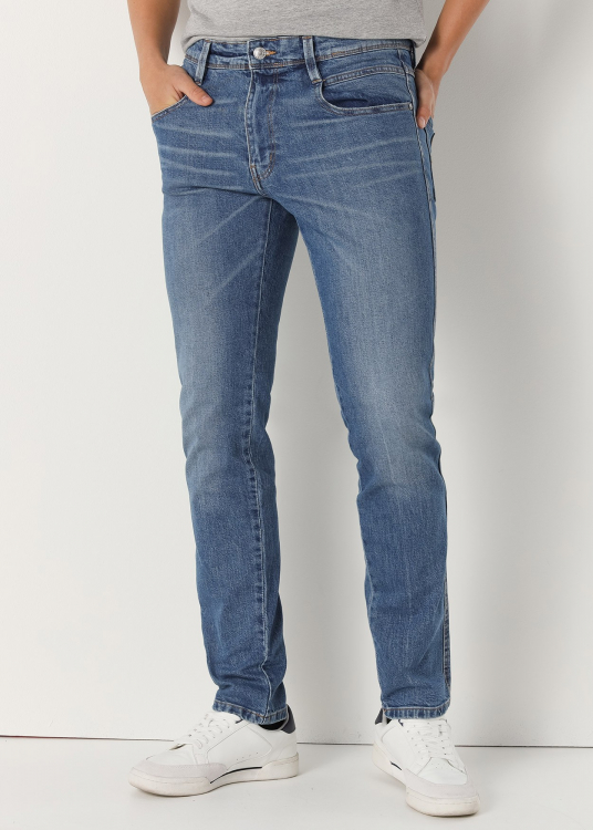 Jeans Taille Moyenne Coupe Slim | Bleu
