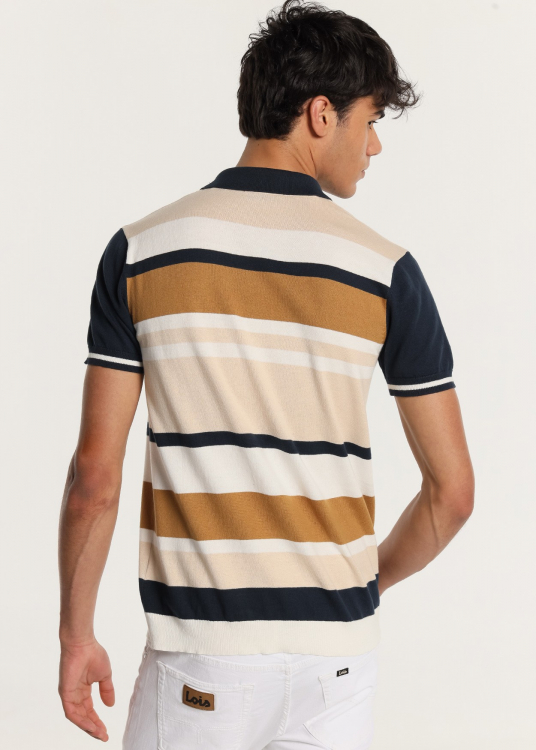 Polo tricot manche courte à rayures horizontales multicouleur
