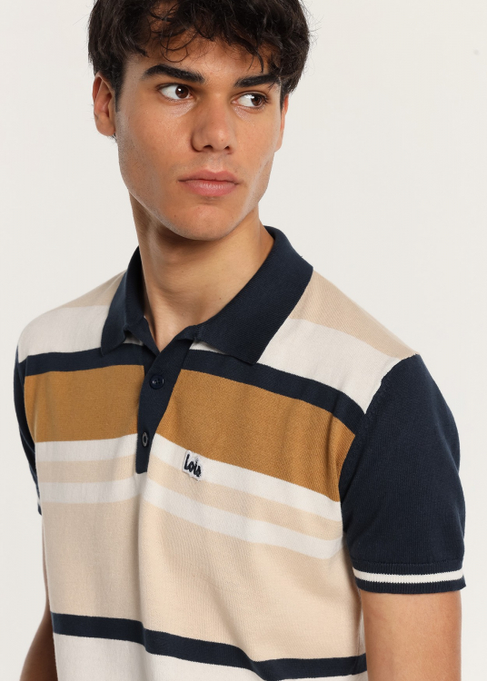 Polo tricot manche courte à rayures horizontales multicouleur