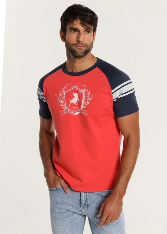 T-Shirt contrast manche raglan | Rouge