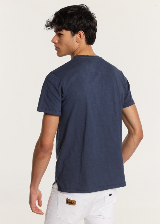 T-Shirt Henley manche courte garment-wash | Bleu