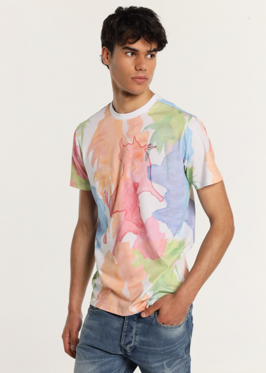 T-Shirt manche courte imprimé aquarelle avec logo | Imprimé