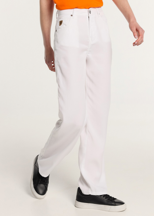 Pantalon Couloré Coupe Droite - Taille haute tissu Tencel |Tailles en pouces | Blanc
