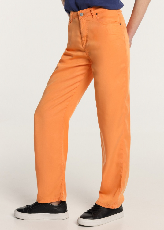 Pantalon Couloré Coupe Droite - Taille haute tissu Tencel |Tailles en pouces | Orange