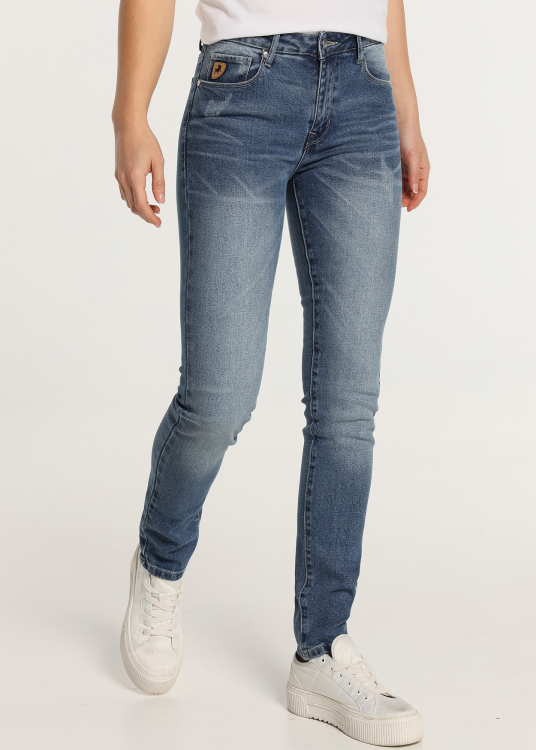 Jeans Coupe Skinny- Taille basse premium Lavage Médium |Tailles en pouces | Bleu