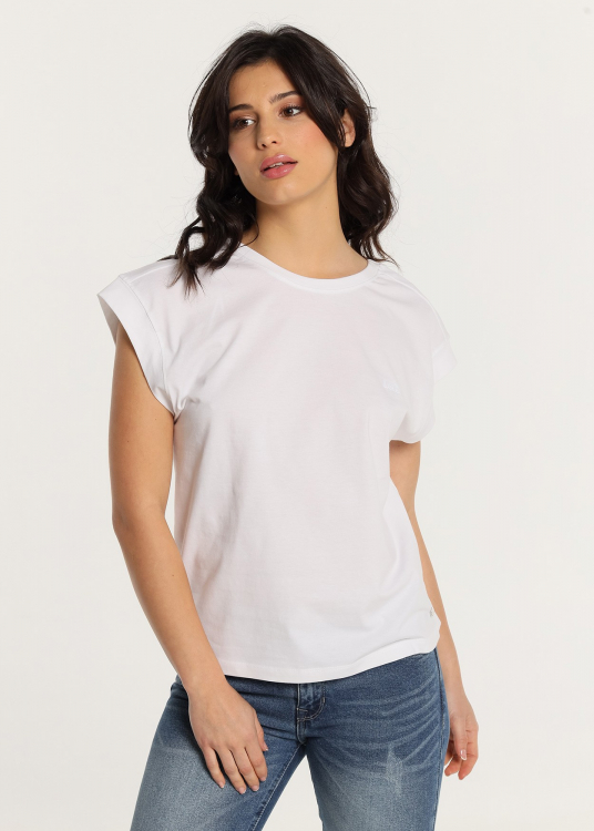 T-Shirt mancheron avec board-côtes dos plongeant | Blanc