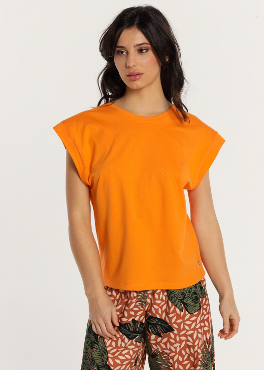 T-Shirt mancheron avec board-côtes dos plongeant | Orange