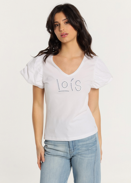 T-Shirt manche courte logo surpiqûres | Blanc