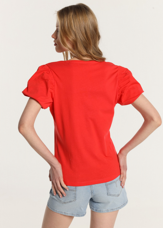 T-Shirt manche courte logo surpiqûres | Rouge