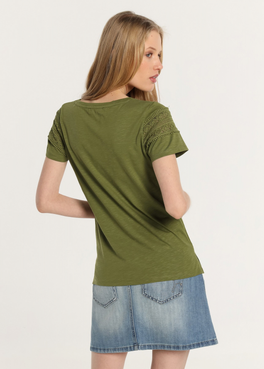 T-Shirt manche courte  Col en V avec crochet | Vert