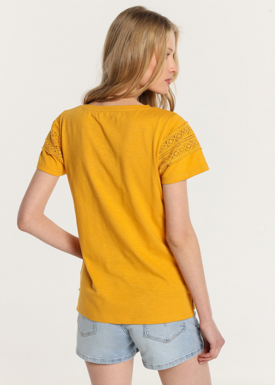 T-Shirt manche courte  Col en V avec crochet | Orange
