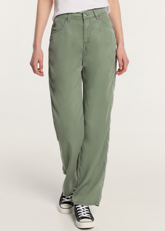 Pantalon Couloré Coupe Droite - Taille haute tissu Tencel |Tailles en pouces | Vert