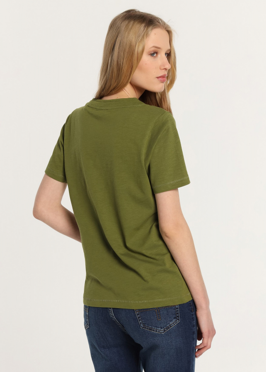 T-Shirt basique manche courte Col en V double. | Vert foncé